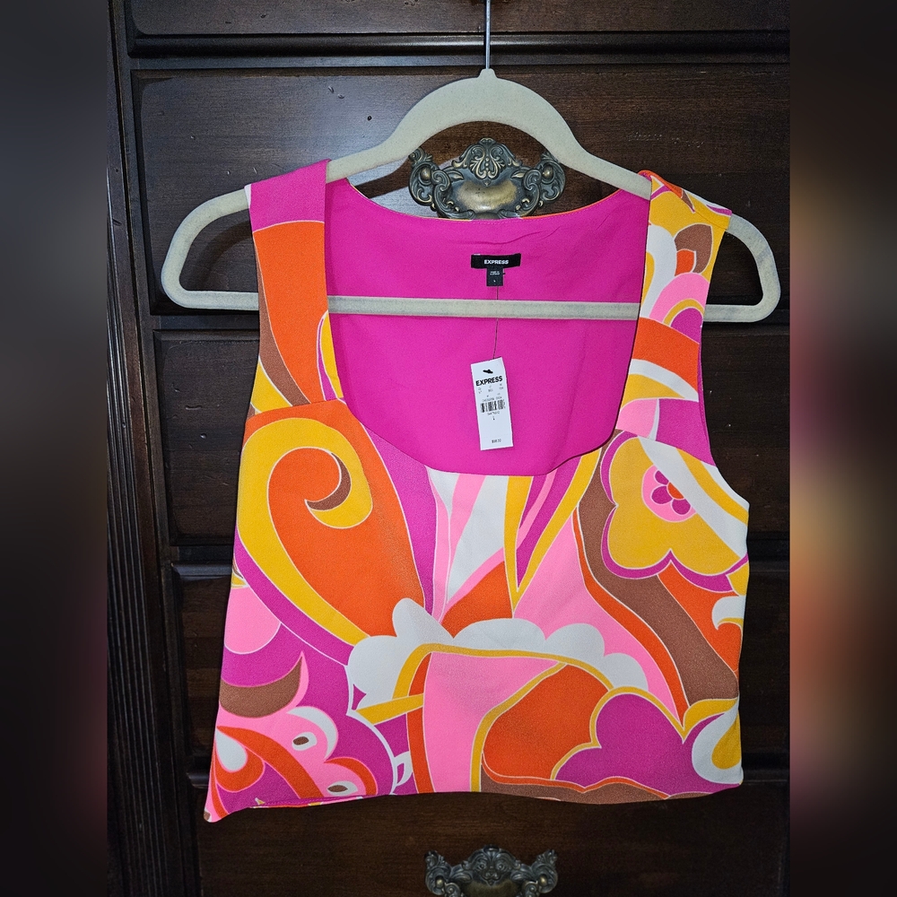 Express Pink and Orange Graphic Crop Tank Top